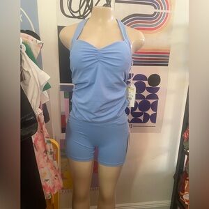 Blue Halter Top and Shorts Set